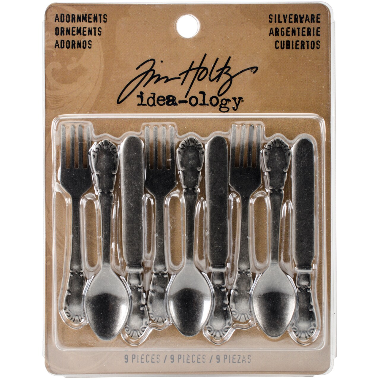 Idea-Ology Metal Adornments 2.5" 9/Pkg-Antique Nickel Silverware